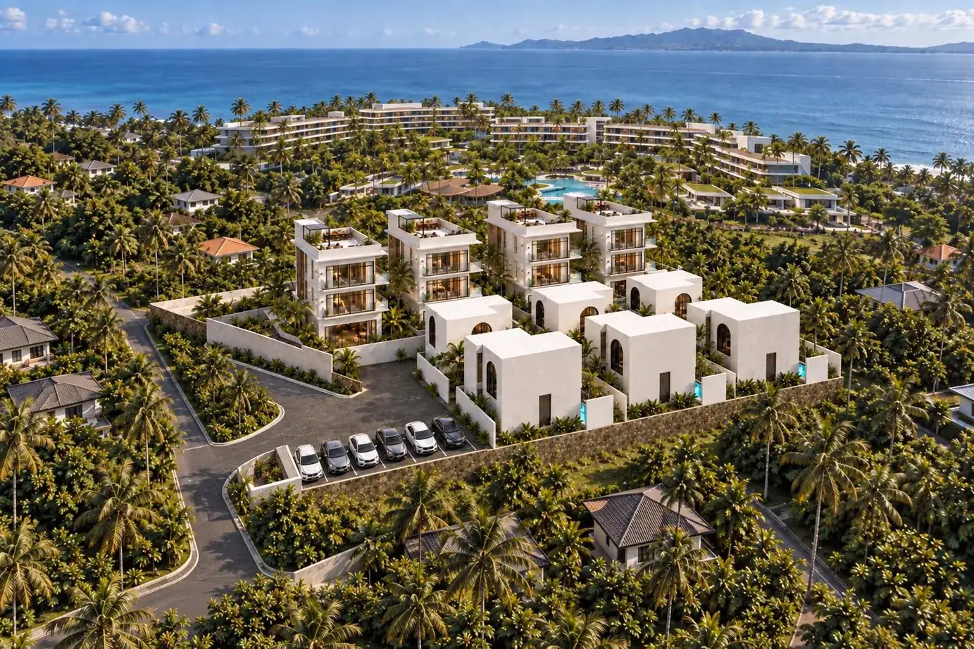 Aerial view of a beachfront resort on Panglao's coast